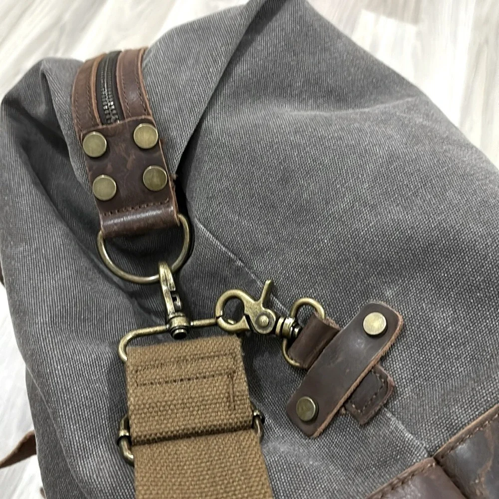 S-ZONE Travel Canvas Carry on Weekender Gray and Brown Men's Duffle Bag